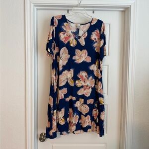 a new day Navy Top with Pink and Cream Floral Accents